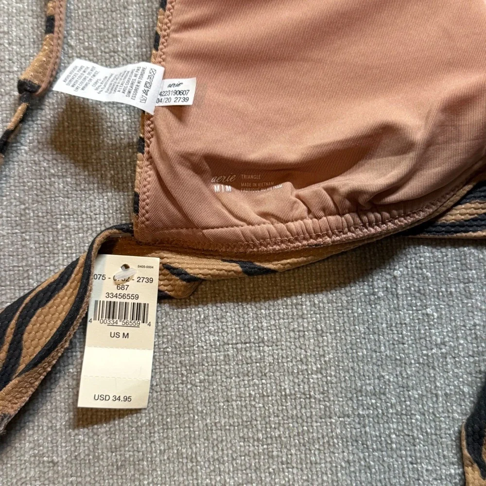 Aerie Tiger Print Bikini‎ Top Medium Brown Animal Print Swim Triangle New
